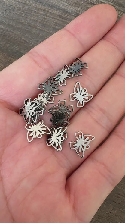 10PCS Mini Stainless Steel Openwork Butterfly Charms, Nature Inspired Findings