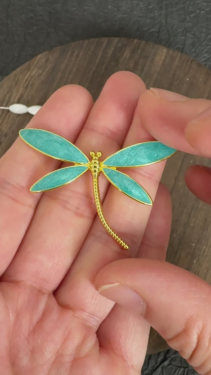 Turquoise Enamel Dragonfly Charm, Gold Plated Pendant for Jewelry Making