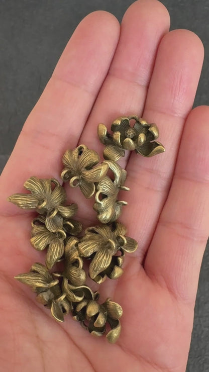 6PCS Vintage Bronze Lotus Charms | Handmade Boho Floral Jewelry Making Findings