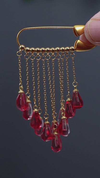 Glass Pomegranate Seeds Tassel Brooch – Handcrafted Elegant Gift for Her