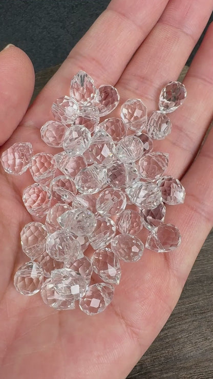 40PCS Clear Faceted Teardrop Glass Beads, 8x10mm for Jewelry Making