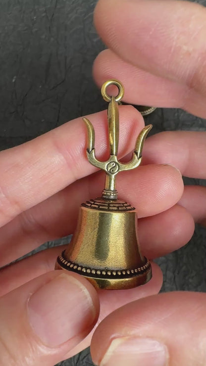 Antique Brass Trident Exorcism Bell Charms, Feng Shui Home Protection Decoration