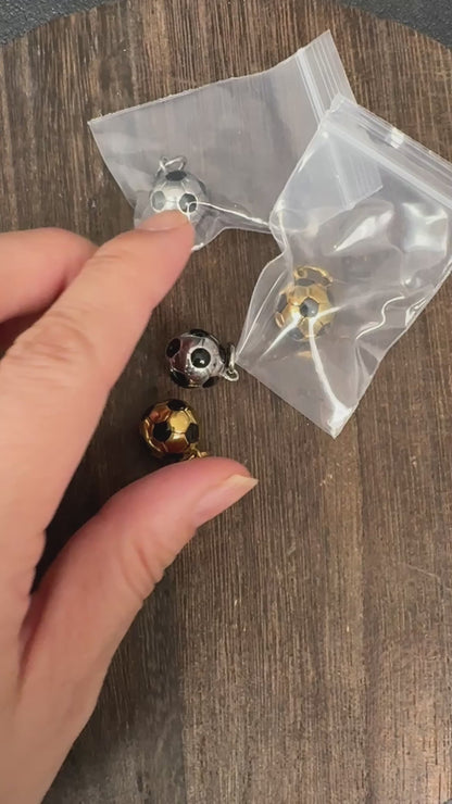 Stainless Steel Soccer Ball Charm, Football Pendant, Sport Jewelry Making Supply，13mm