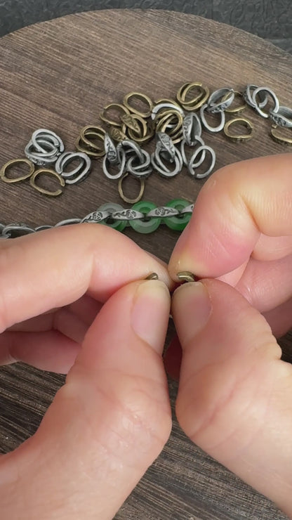 40PCS Antique Silver & Bronze Oval Rose Jump Rings, Donut Bead Chain Making Findings