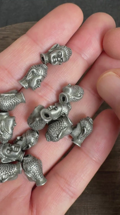 10PCS Antique Silver Mini Buddha Head Bead Charms, Tiny Spacers for Mala Bracelet Handmade Jewelry
