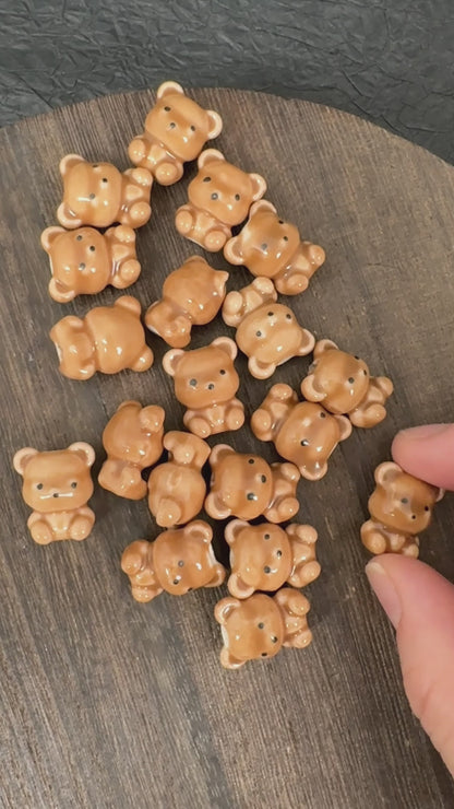 4PCS Brown Ceramic Teddy Bear Beads, Tiny Bear Charms for Jewelry Making