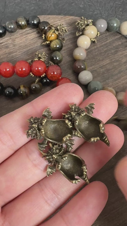 4PCS Tiny Winged Dragon Bead Holders, Vintage Bronze Spacer Cap for Round Bead DIY Jewelry