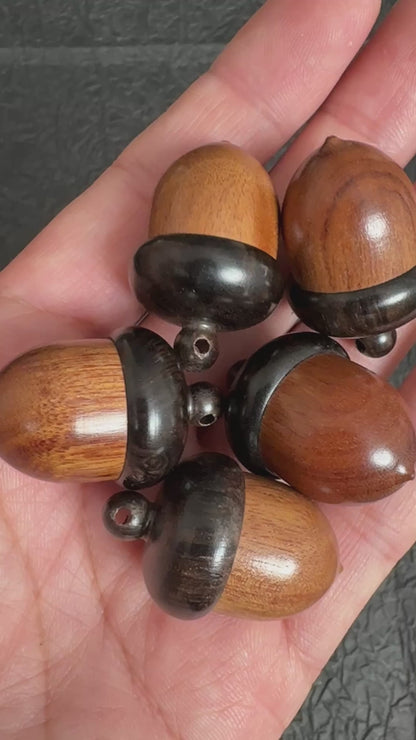 Hand Carved Rosewood Acorn Pinecone Box Pendant, Mini Wooden Wish Pill Box, Nature Keepsake Trinket Container