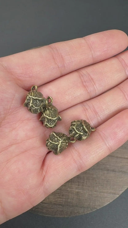 10PCS Vintage Antique Bronze 3D Rose Charms, Floral Jewelry Findings, DIY Necklace Pendant