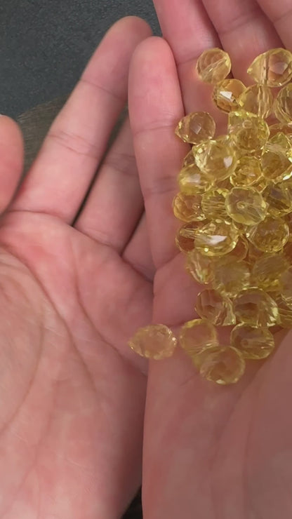 40PCS Lemon Yellow Faceted Teardrop Glass Beads, 8x10mm for Jewelry Making