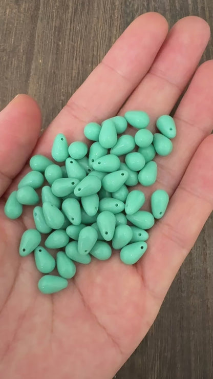 6x9mm Turquoise Teardrop Czech Glass Beads, 25 Pieces