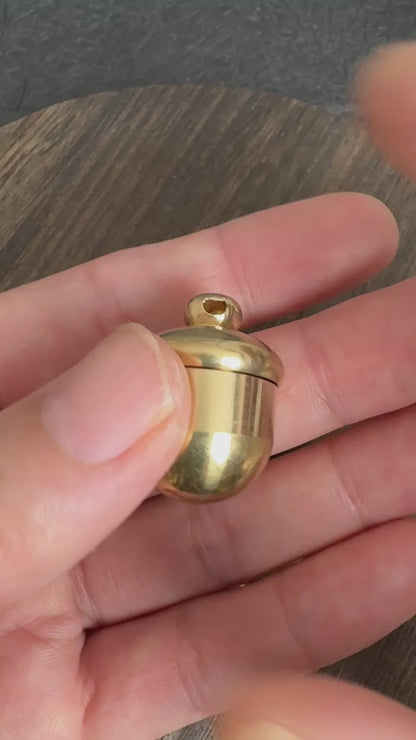 Brass Acorn Pinecone Box Pendant, Mini Wooden Wish Pill Box, Nature Keepsake Trinket Container