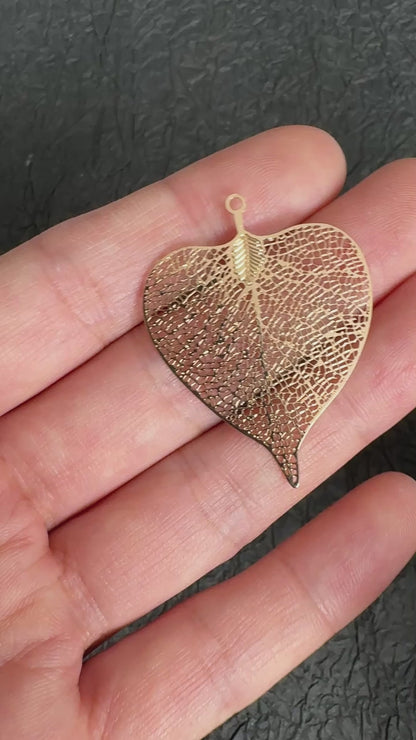 2PCS Gold  Skeleton Poplar Leaf Pendants for Craft Jewelry Bookmarks