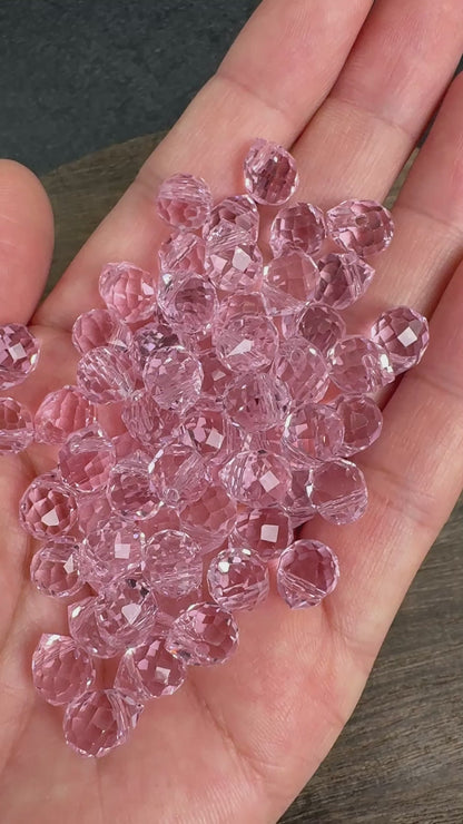 40PCS Pink Faceted Teardrop Glass Beads, 8x10mm for Jewelry Making