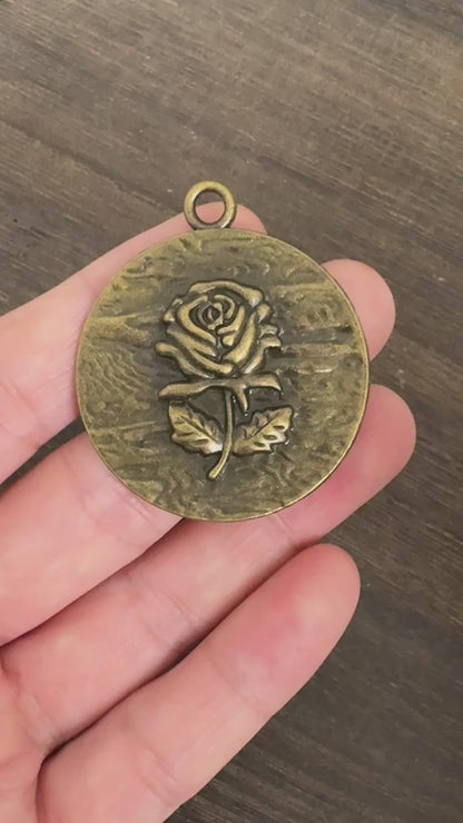 Antique Bronze Rose Flower Pendants, Vintage Floral Metal Charms for Necklace DIY Jewelry Making