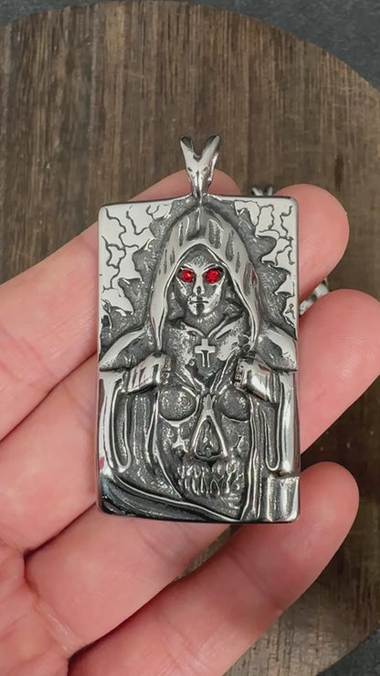 Stainless Steel Santa Muerte Pendant, Skull Cross Dog Tag Charm, Gothic Reversible Jewelry Supply