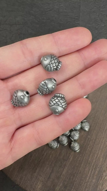 10PCS Antique Silver Fish Beads, Tibetan Style Spacer Beads for Jewelry Making