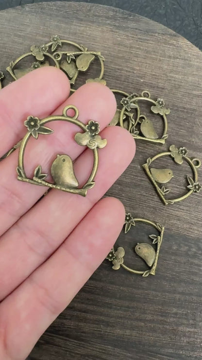 10PCS Antique Bronze Frame Bird Charms for DIY Bracelet Necklace Jewelry Making
