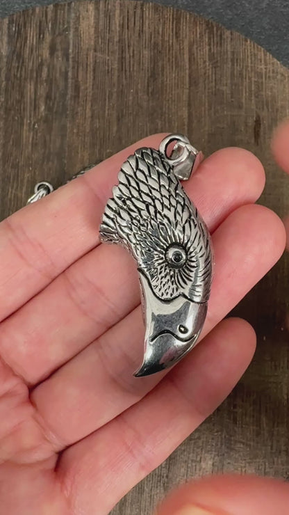 Stainless Steel Eagle Head Pendant, Antiqued Hawk Charm, Gothic Bird Jewelry Supply