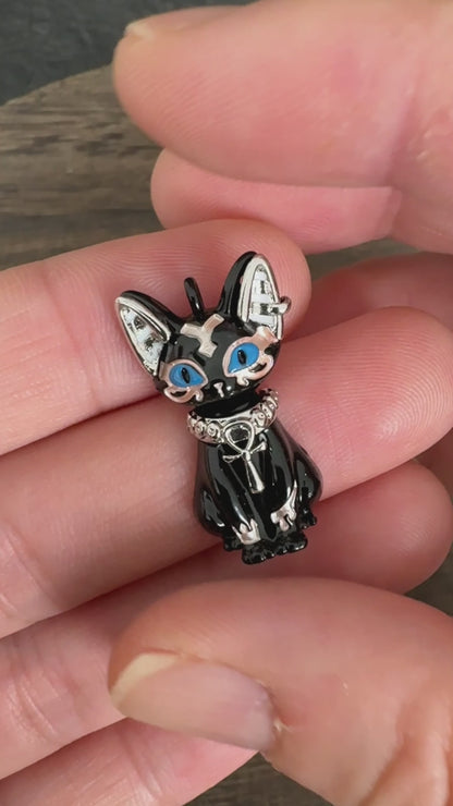 Egyptian Bastet Black Cat Charm, Enamel Cat Pendant for Jewelry Making
