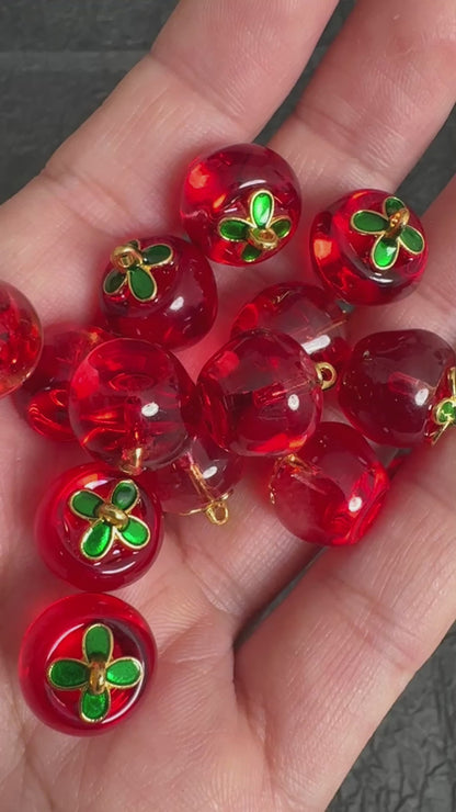 10PCS Red  Glass Apple Pendants, Fruit Bead Charm for DIY Jewelry Making