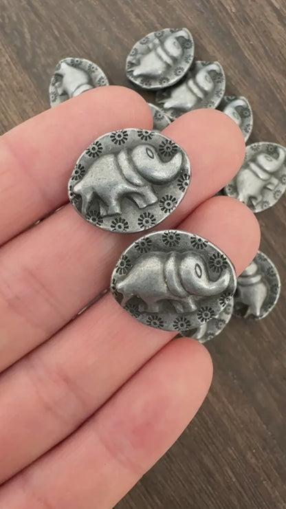Thai Karen Hill Tribe Style Silver Tribal Elephant Oval Charms - 4Pcs Vintage Antique Silver Elephant Pendants for Jewelry Making