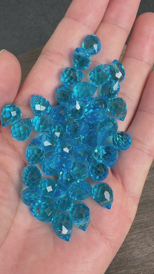 40PCS Light Sapphire Faceted Teardrop Glass Beads, 8x10mm for Jewelry Making