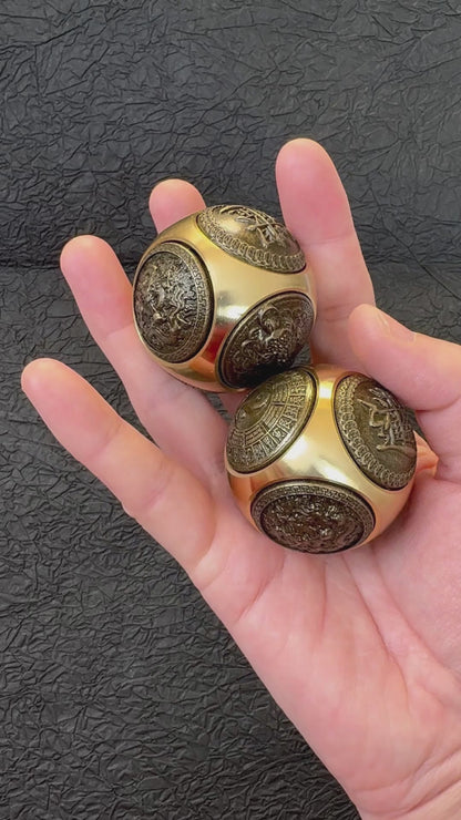 Brass Dragon Rotating Ball Figurine, Vintage Copper Hexagon Fortune Spinner, Taichi Zen Decor, Lucky Symbol Fidget Toy（1 Piece）