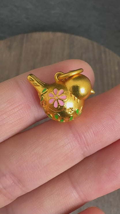 Brass 24K Gold Plated Enamel Bird Charm, DIY Jewelry Making Pendant