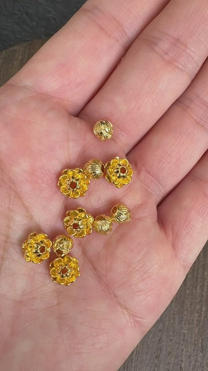 5PCS  24K Gold Plated Lotus Spacer Beads, DIY Jewelry Making Supply