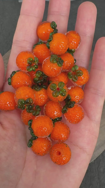 6PCS Lampwork Glass Orange Tangerine Mandarin Beads, Fruit Through Hole Beads for Jewelry Making