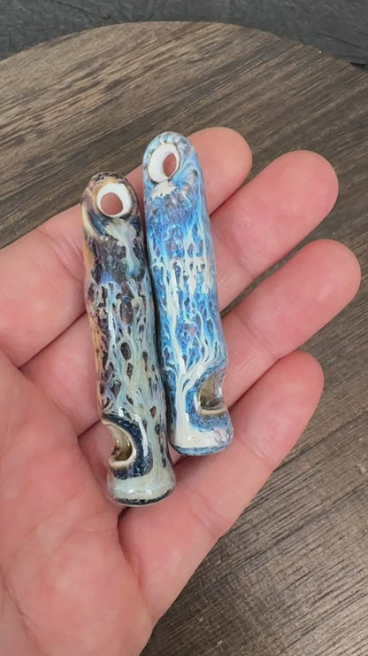 Kiln Fired Ceramic bamboo joint Whistle Pendant, DIY Jewelry Charm