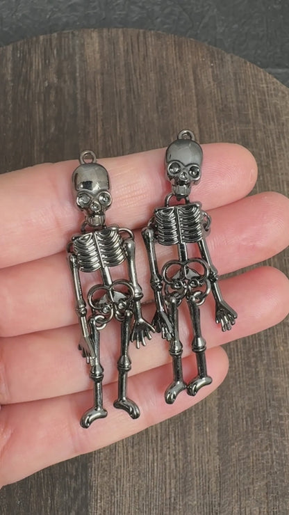 2PCS Black Articulated Skeleton Charms, Movable Human Skull Pendant for Gothic Jewelry Making
