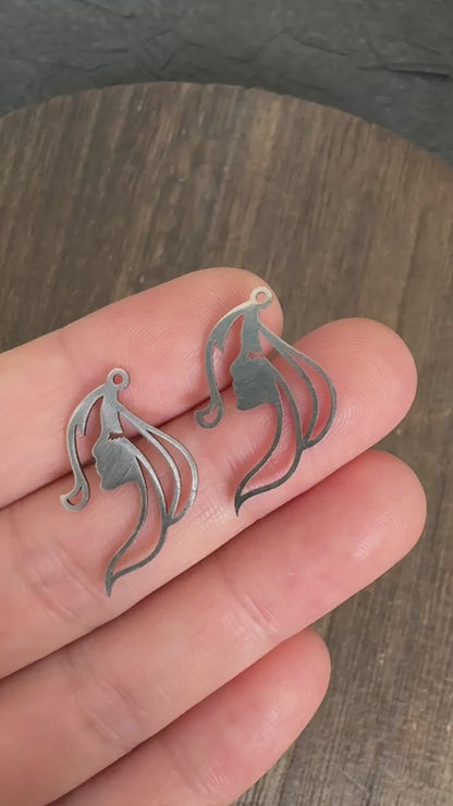 2PCS Stainless Steel Woman Face Silhouette Charm, DIY Jewelry Making Pendant