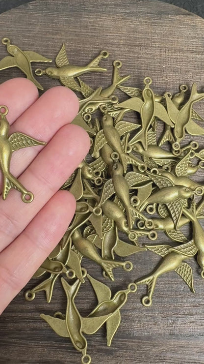 10PCS Antique Bronze Swallow Connectors Charms, Vintage Double Loop Bird Pendants for DIY Jewelry Making