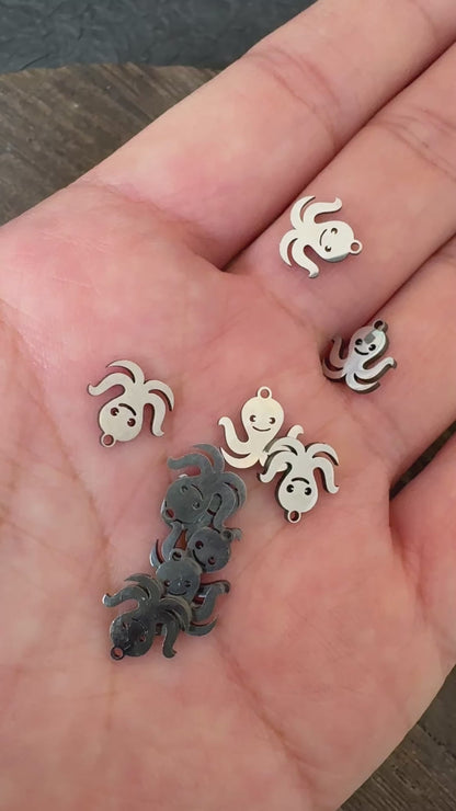 10PCS Smiley Octopus Stainless Steel Charm, Tiny Ocean Animal Pendant, DIY Jewelry Making Finding