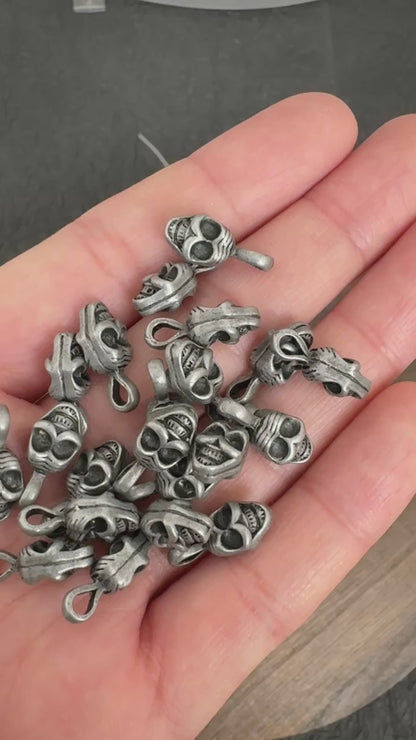 10pcs Tibetan Skull Mala Counter Clips, Antique Silver Shituling Guru Bead Accessory for Prayer Beads