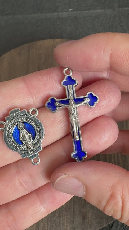 Enamel Our Lady Connector & Crucifix Set, Multicolor Pink Red Purple Black Blue, Religious DIY Rosary Necklace Supplies
