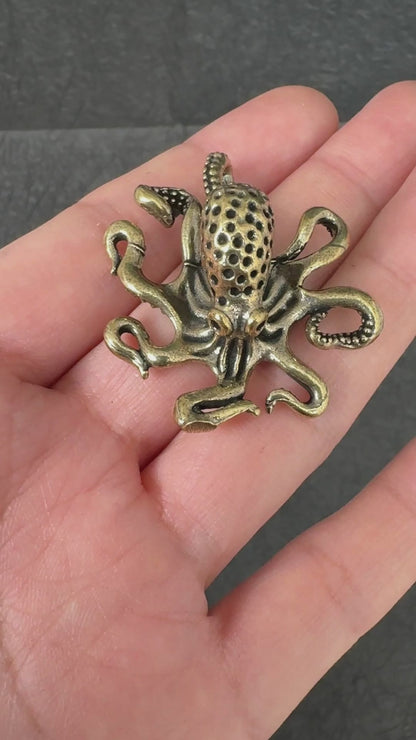 Vintage Brass Octopus Figurine, Steampunk Nautical Decor, Marine Animal Ornament, Home Desk Accent