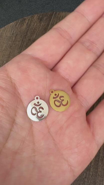 4PCS 12mm Stainless Steel Om Symbol Charms, Spiritual DIY Jewelry Pendant