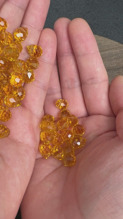 40PCS Golden Yellow Faceted Teardrop Glass Beads, 8x10mm for Jewelry Making