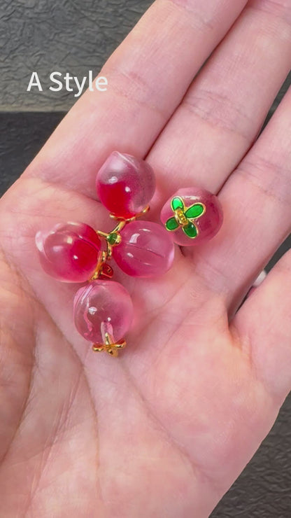 10PCS Cute Glass Peach Beads- DIY Jewelry Making Charms, Craft Supplies