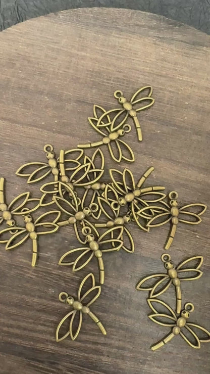 20PCS Antique Bronze Hollow Dragonfly Pendants, Craft Supplies