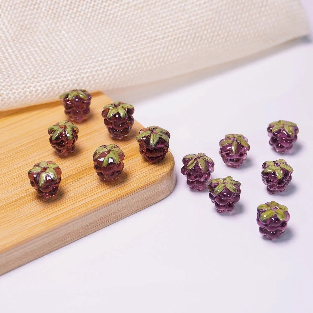 Glass Grape Beads Raspberry Lampwork Charms, Fruit Inspired Spacer Beads, Colorful DIY Jewelry Making Supplies