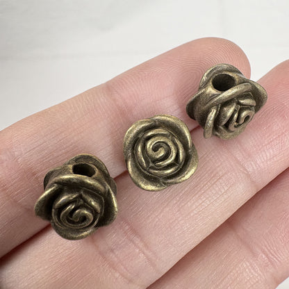 10PCS Vintage Bronze Rose Spacer Bead, Antique Floral Jewelry Finding, Retro DIY Bead for Bracelets and Necklaces