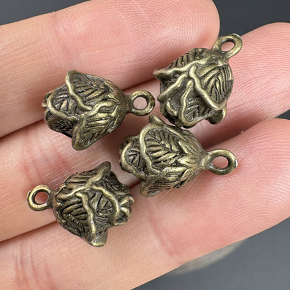10PCS Vintage Antique Bronze 3D Rose Charms, Floral Jewelry Findings, DIY Necklace Pendant