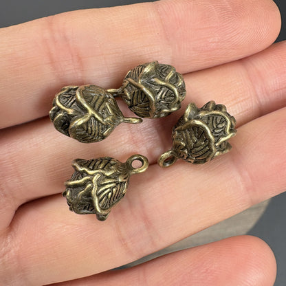 10PCS Vintage Antique Bronze 3D Rose Charms, Floral Jewelry Findings, DIY Necklace Pendant