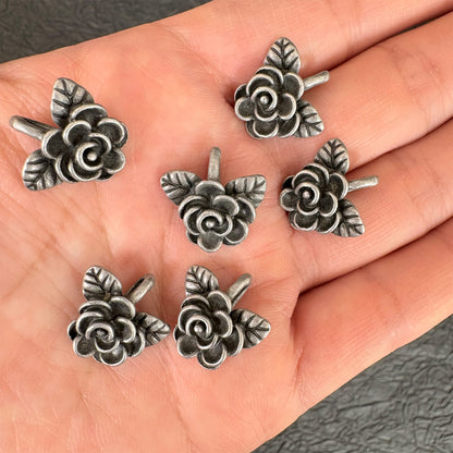 6PCS Vintage Antique Silver Rose Pendant, Retro Flower Charm for DIY Jewelry