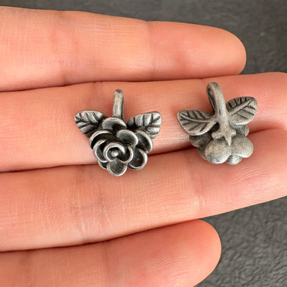 6PCS Vintage Antique Silver Rose Pendant, Retro Flower Charm for DIY Jewelry