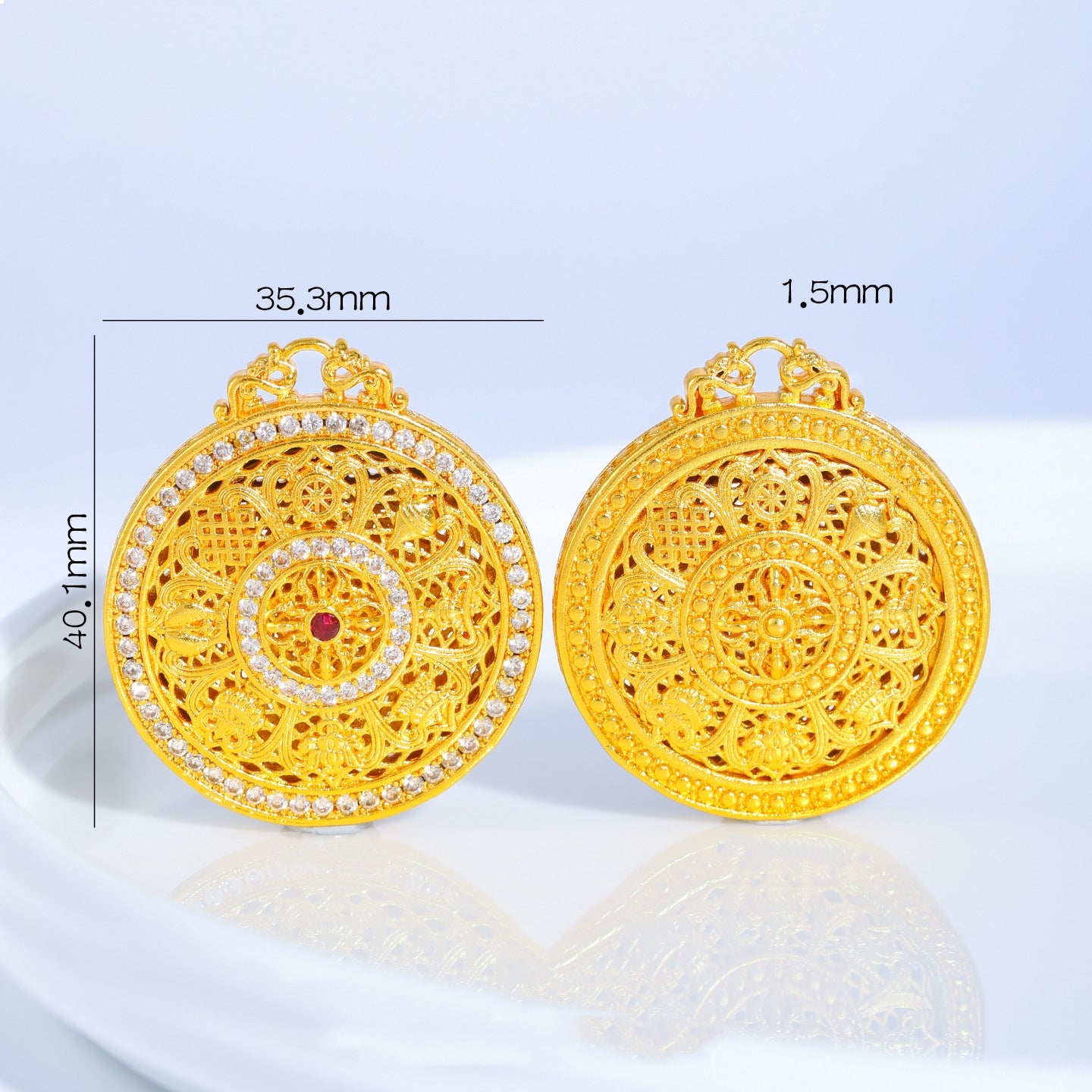 Gold Sand Compass Pendant - Zircon Crushed Ice Sunflower & Eight Lucky Symbols | DIY Jewelry Findings